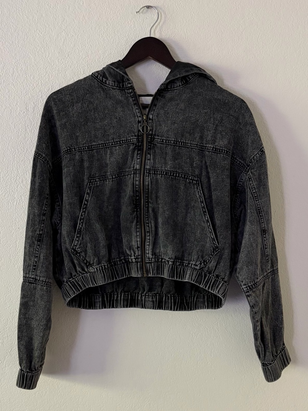 Harper Heritage Acid Wash Denim Cropped Hooded Zip-Up Jacket Size Large